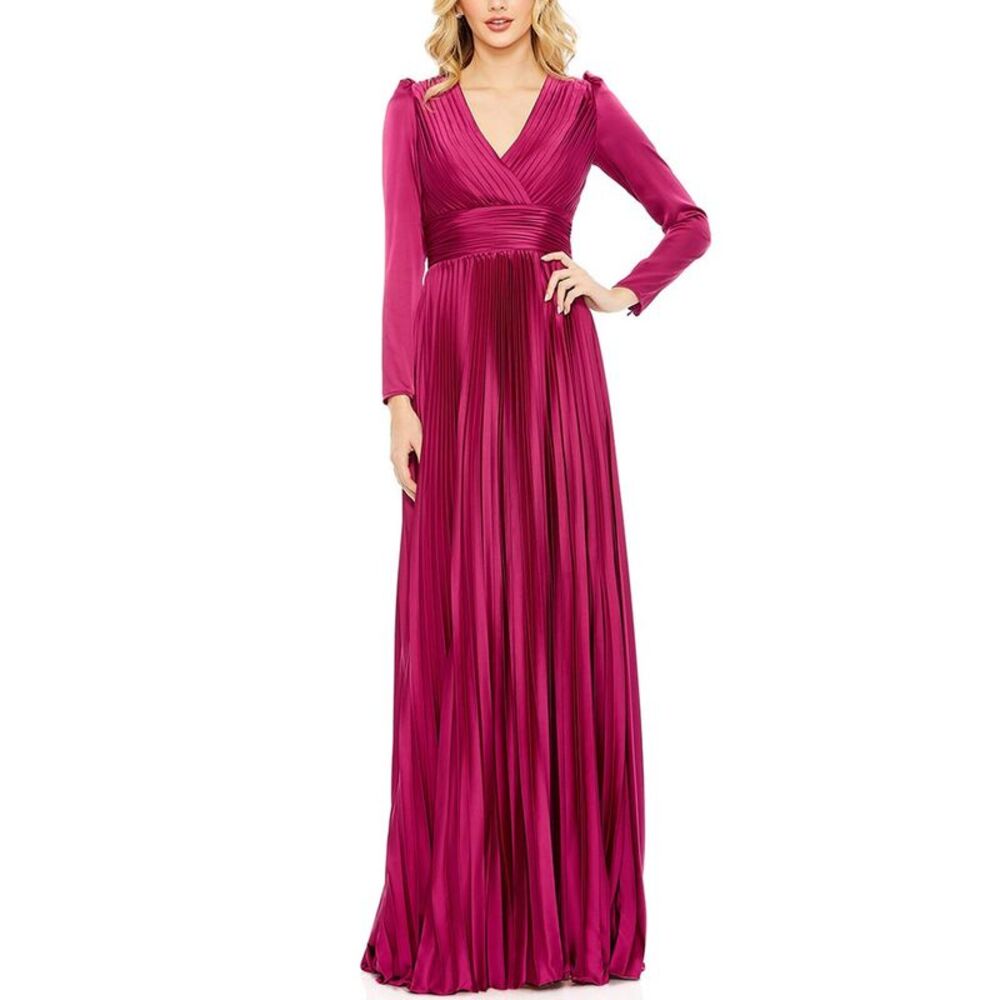 Mac Duggal Pleated V-Neck Gown